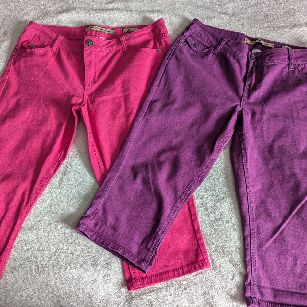 Vanilla Star Vibrant Pink and Purple Cropped Jeans